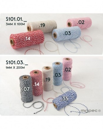 Cordón trenzado algodón en varios gruesos y colores x 100mt.