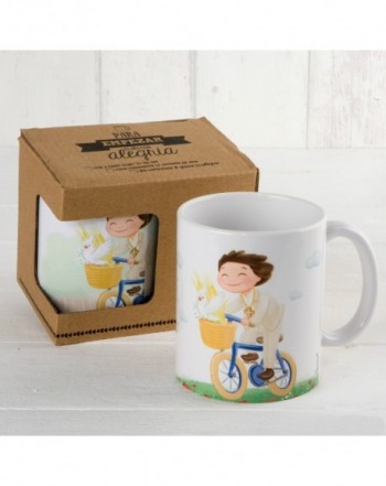Taza de cerámica de Comunión para niño en bici con caja regalo