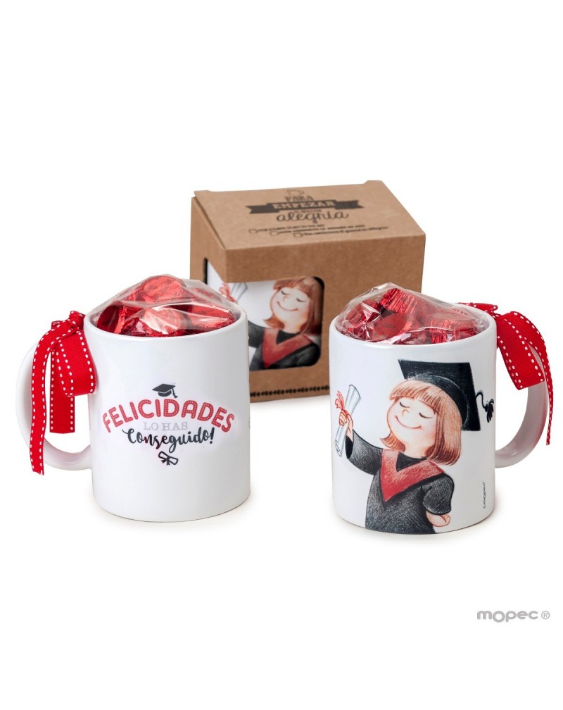 Taza cerámica graduación CHICA 6 bombones en caja regalo