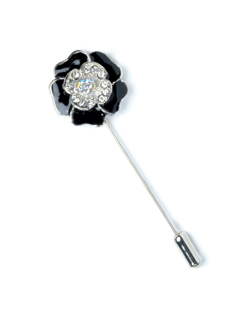 Alfiler metálico flor negra diamantes PRECIO GOLOSO 