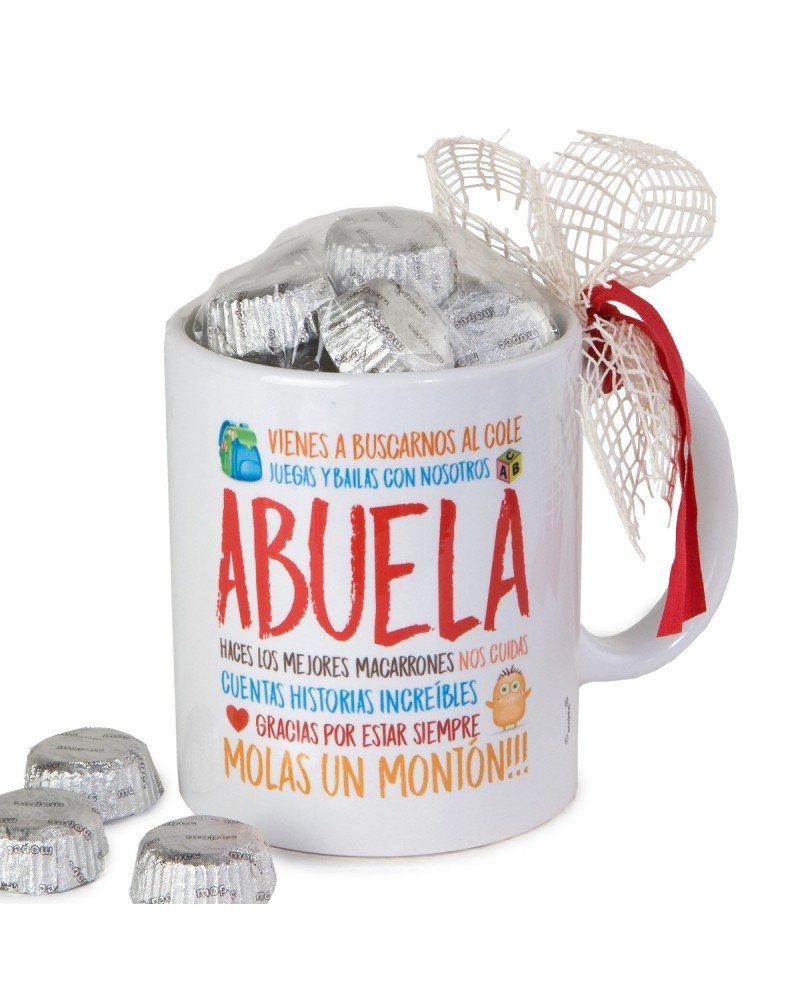 Taza cerámica Abuela molas..en caja regalo 6 bombones en castellano