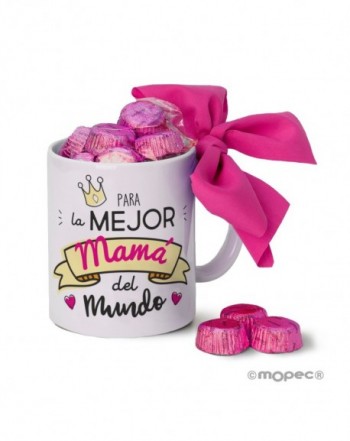 Taza cerámica Para la mejor mamá en caja regalo 6 bombones