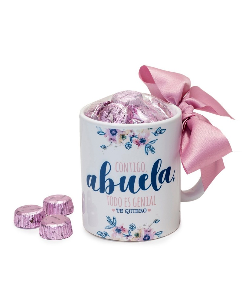 Taza cerámica Contigo Abuela en caja regalo 6 bombones