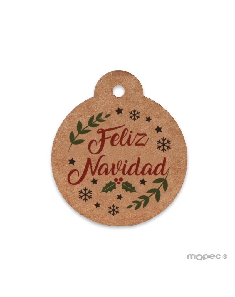 Tarjeta bola de Abeto kraft con orla y texto navideño Ø4