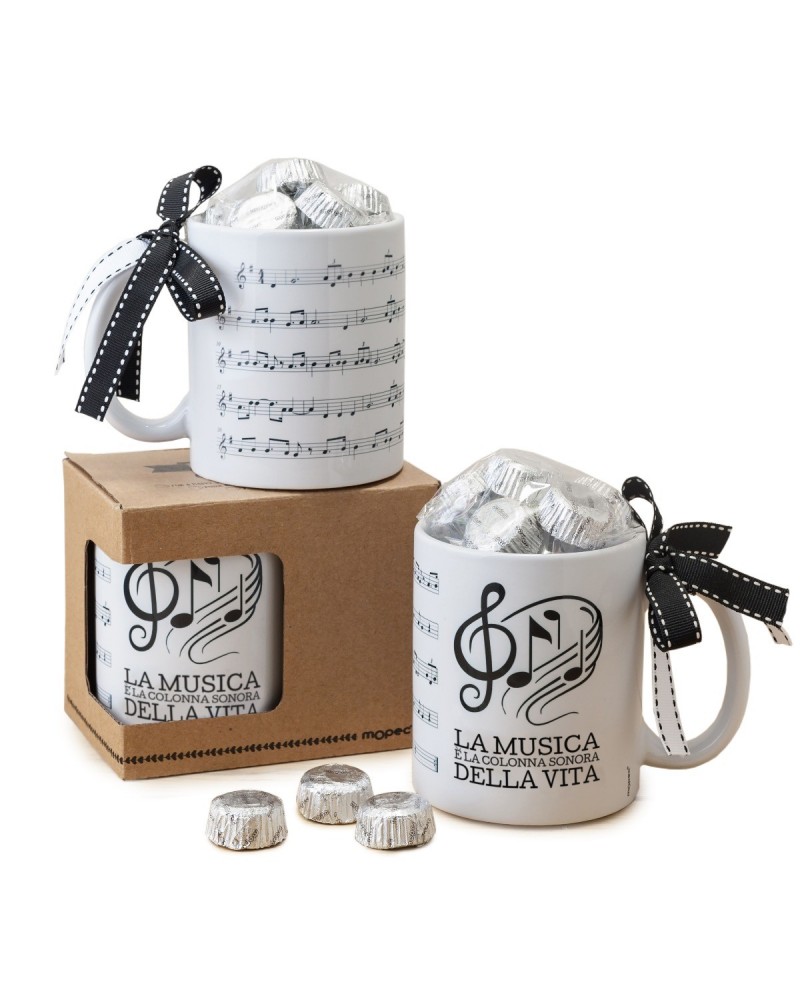 Taza cerámica Partitura musical en caja regalo 6bombones