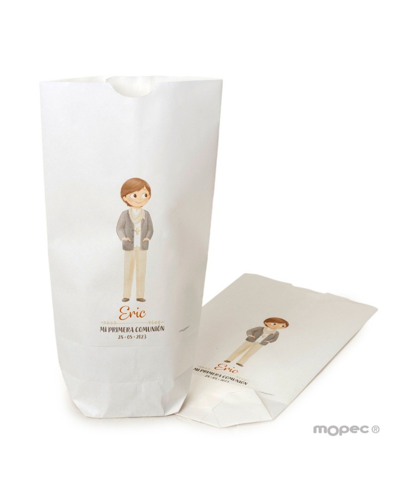 Bolsa papel blanco niño Comunión y foulard 12x21X5cm.
