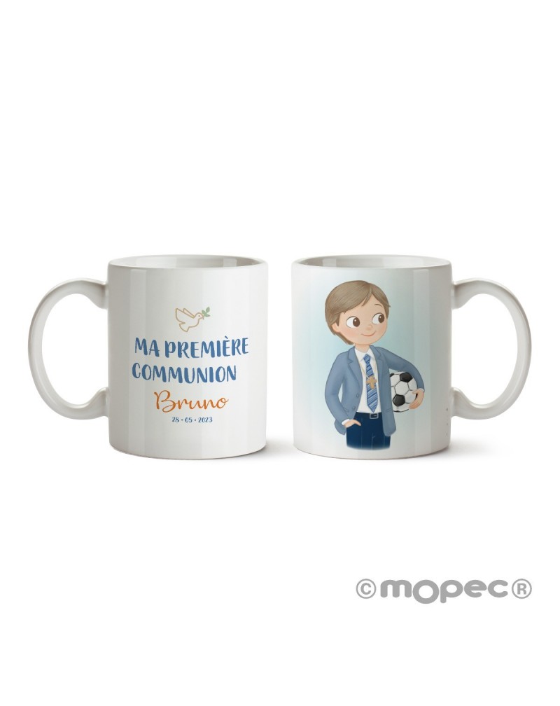 Taza Ma Primière Communion niño con pelota en caja regalo