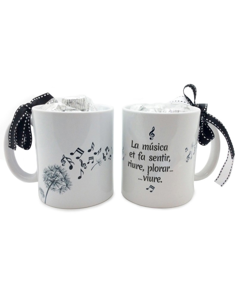 Taza cerámica La música et fa sentir caja regalo 6bombones