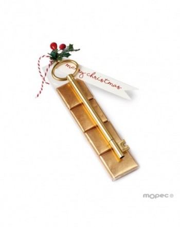 Rotulador llave dorada con 4 napolitanas adorno acebo 15cm.