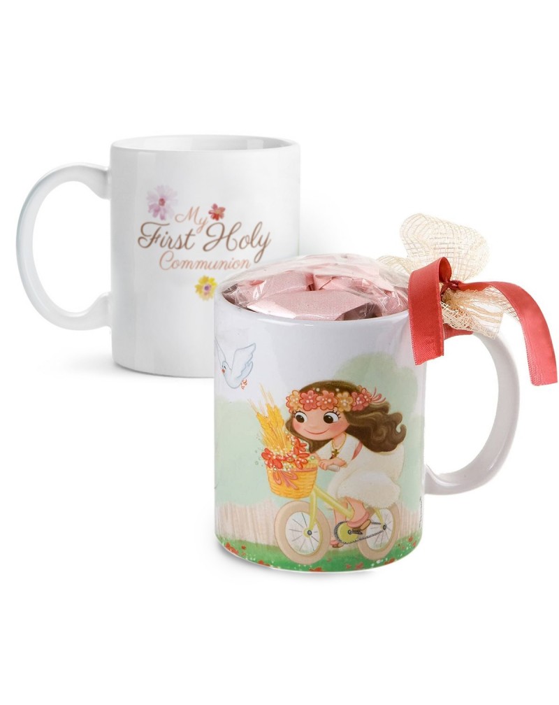 Taza niña Comunión en bici con 7 caramelos