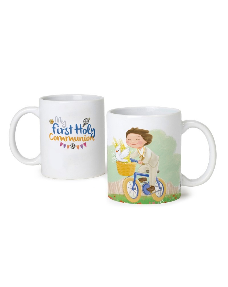 Taza cerámica niño First Communión en bici con caja regalo