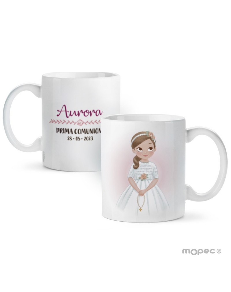 Taza cerámica Prima Comunione niña con rosario