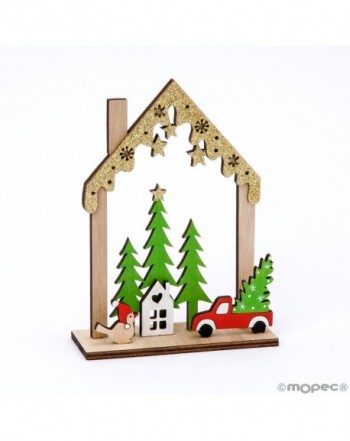 Casa de madera navideña con purpurina 11