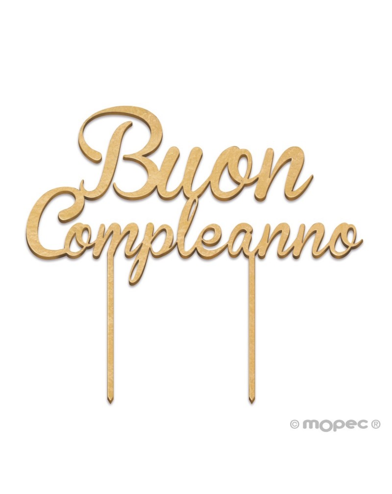 Cake topper de madera Buon Compleanno 13x21cm.