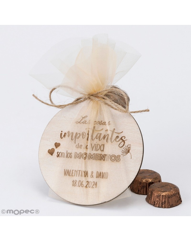 Posavasos madera "Las Cosas..." personalizado 2bombones min.18