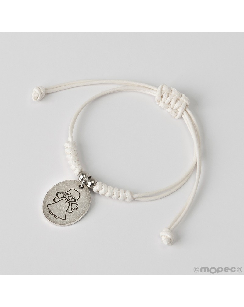 Pulsera cordón marfil medalla Ángel de la Guarda