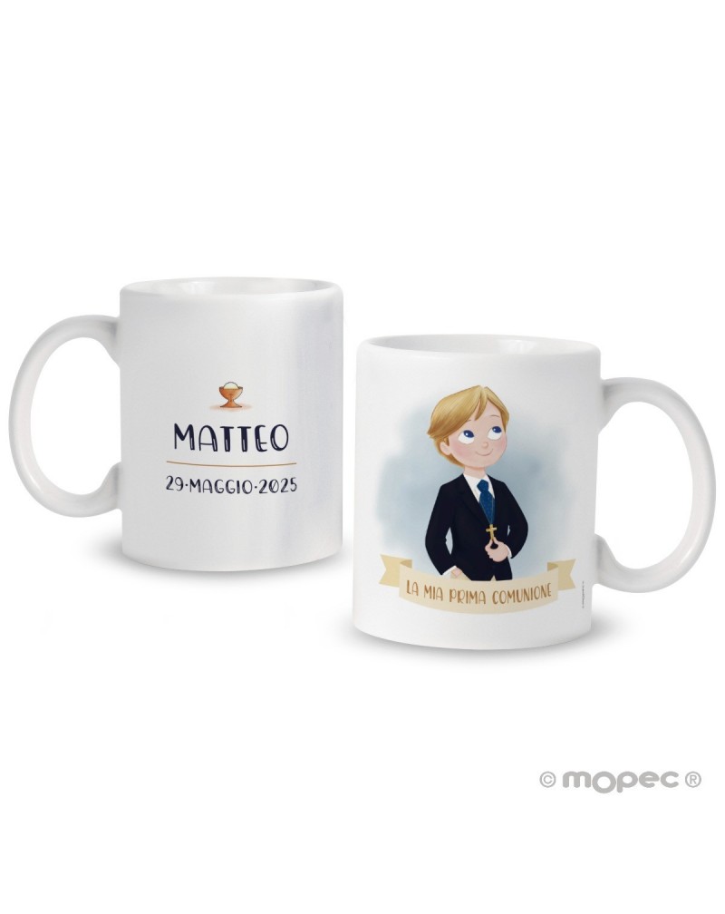 Taza cerámica Prima Comunione niño pantalones cortos