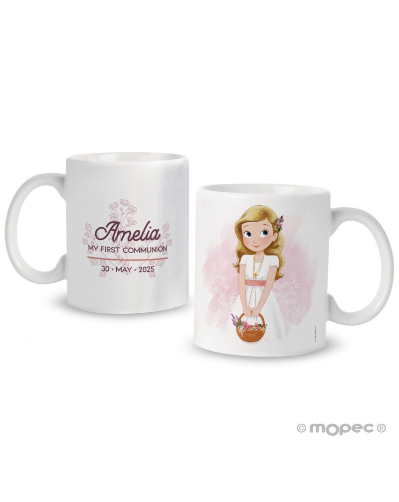 Taza cerámica niña First Communion cesta flores