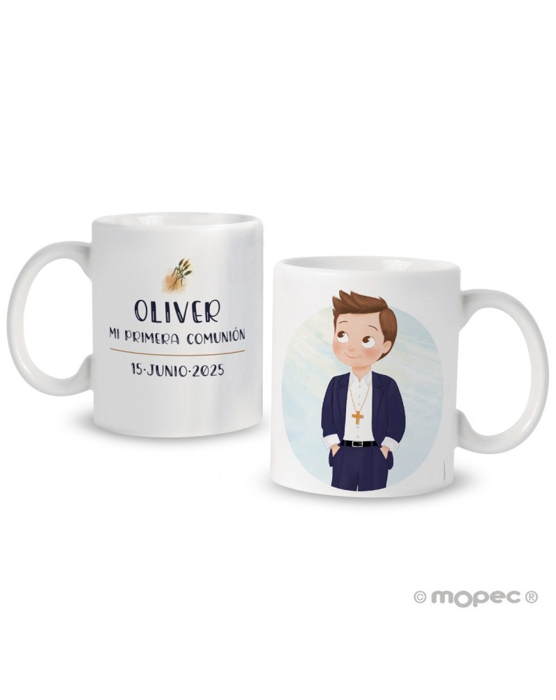 Taza cerámica Primera Comunión niño manos bolsillo