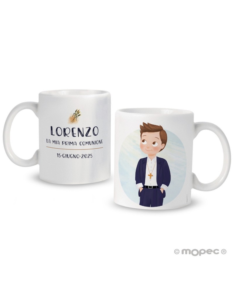 Taza cerámica Prima Comunione niño manos bolsillo