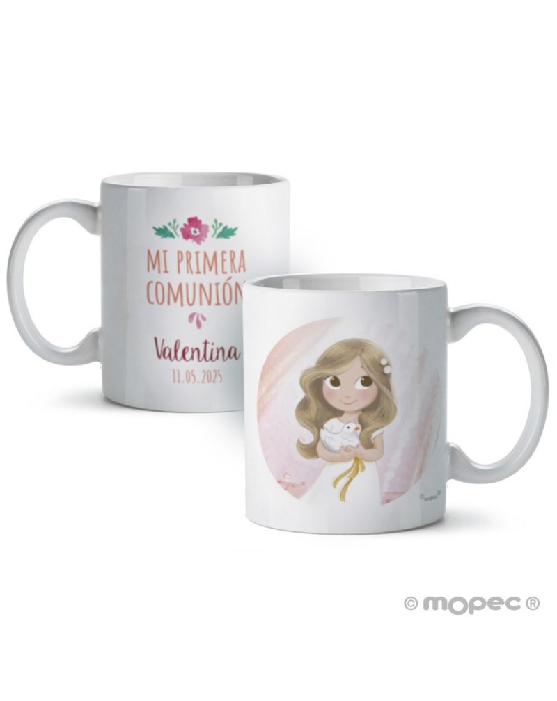 Taza cerámica niña Comunión en caja regalo niña Paloma