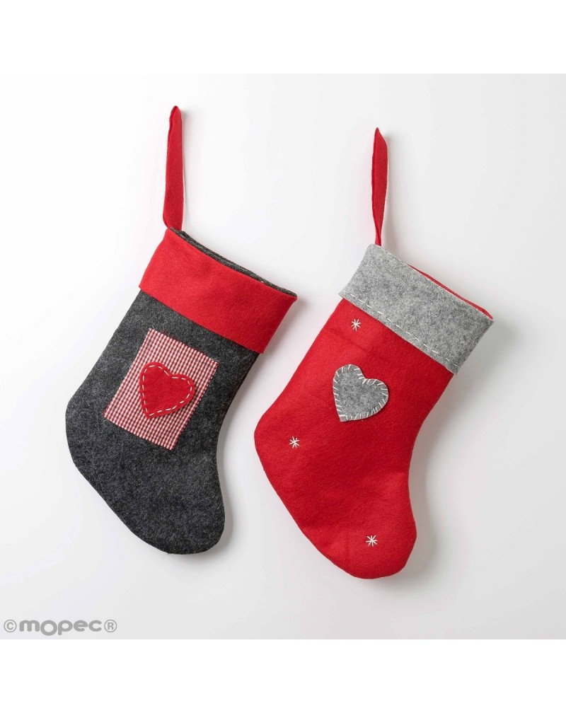 Calcetines navideños corazón gris y rojo 28cm. surtido min.2