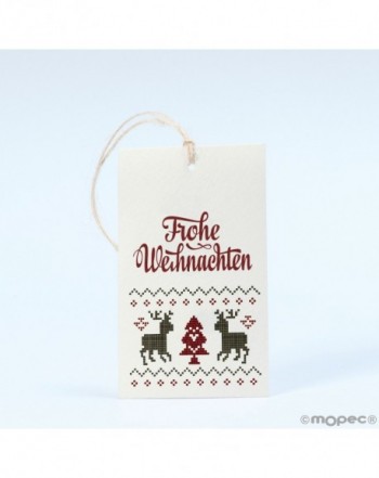 Tarjetón Frohe Weihnachten reno tejido con cinta 6x10cm