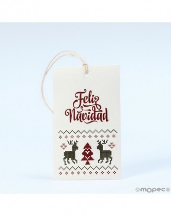 Tarjetón Feliz Navidad reno tejido con cinta 6x10cm
