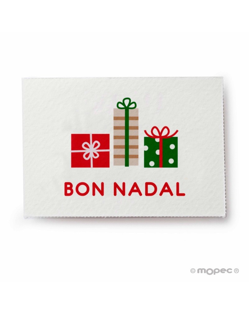 Tarjeta Bon Nadal con regalos 5x3