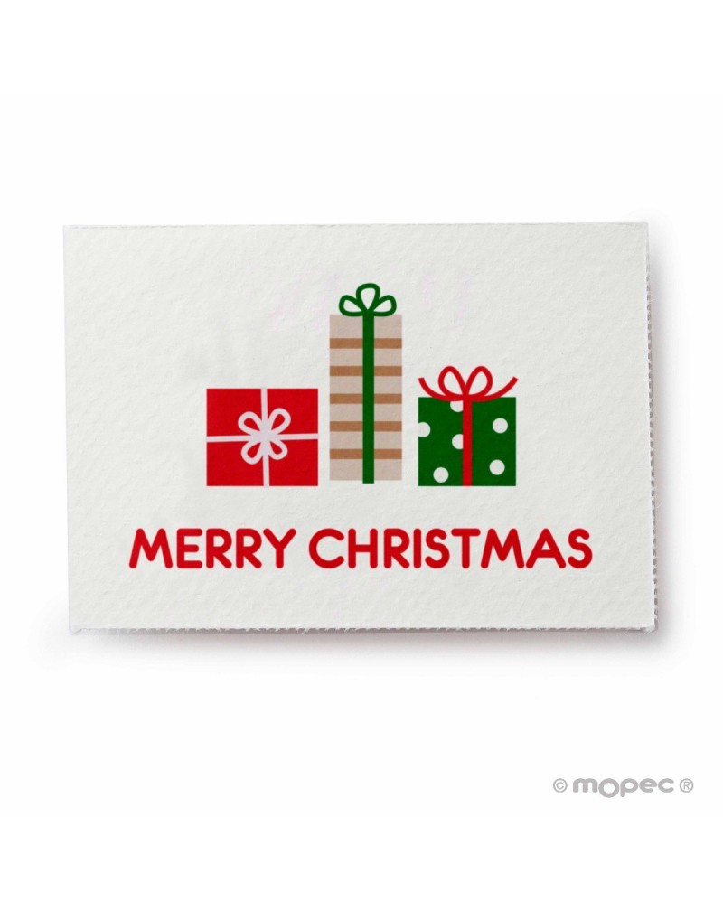 Tarjeta Merry Christmas con regalos 5x3