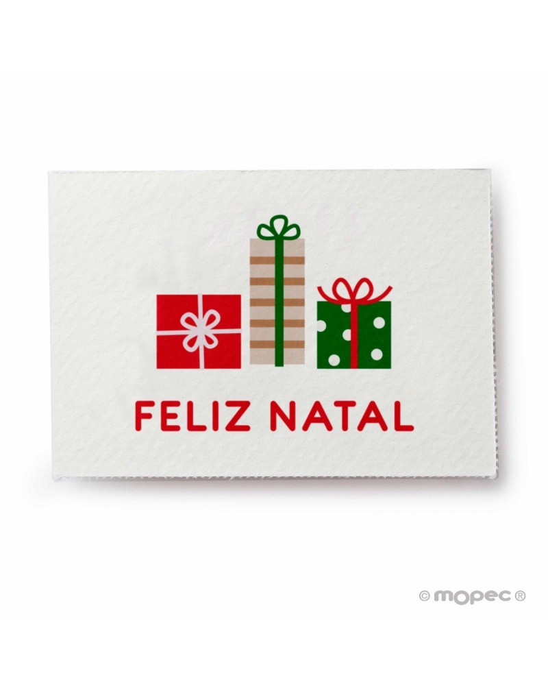 Tarjeta Feliz Natal con regalos 5x3