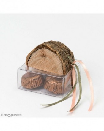 Tronco de madera Marcasitios en caja con 4 bombones