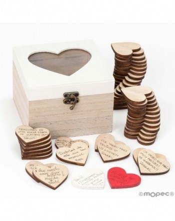 Caja madera personalizable con 48 corazones para firmas