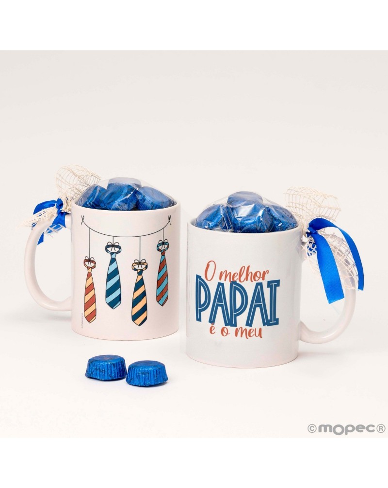 Taza cerámica 6 bombones PAPAI O MELHOR en caja regalo