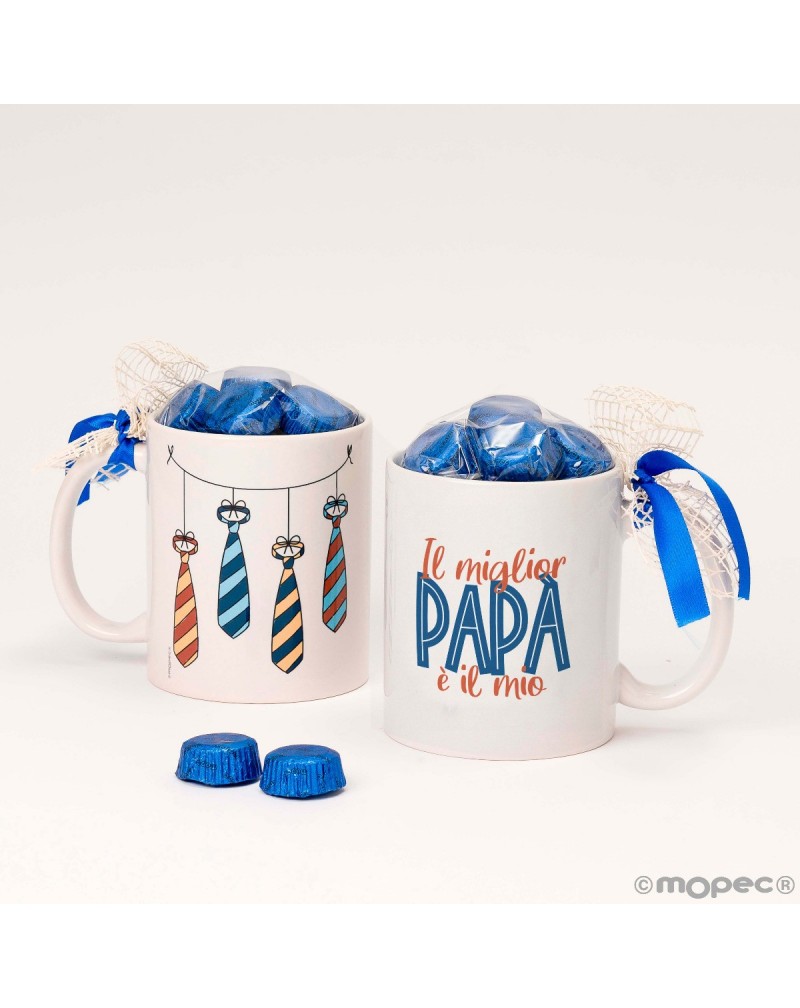 Taza cerámica 6 bombones TE MIGLIOR PAPA... en caja regalo