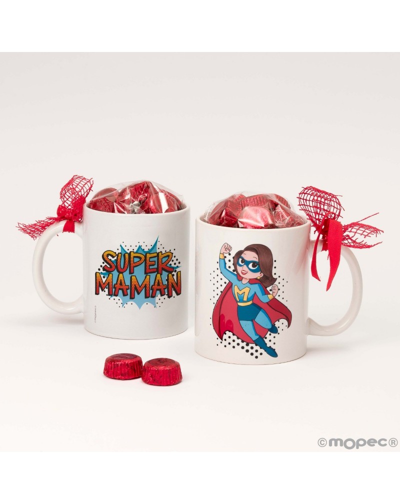 Taza cerámica SUPER MAMAN 6 bombones en caja regalo