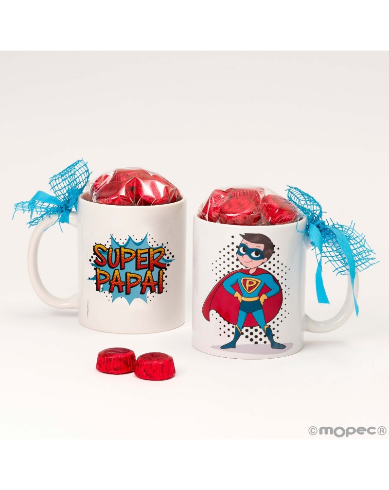 Taza cerámica 6 bombones SUPER PAPAI en caja regalo