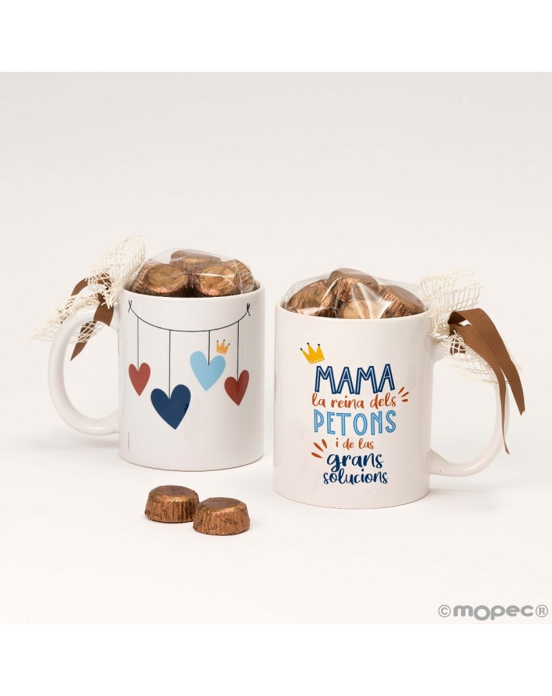 Taza cerámica 6 bombones MAMA LA REINA en caja regalo