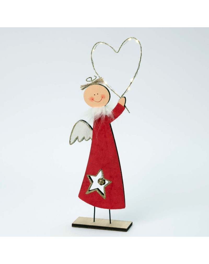 Figura de madera Ángel terciopelo rojo con led