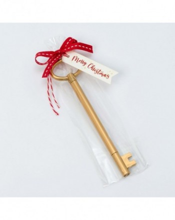Rotulador llave dorada tarjeta Merry Chris. lazo rojo 15cm.