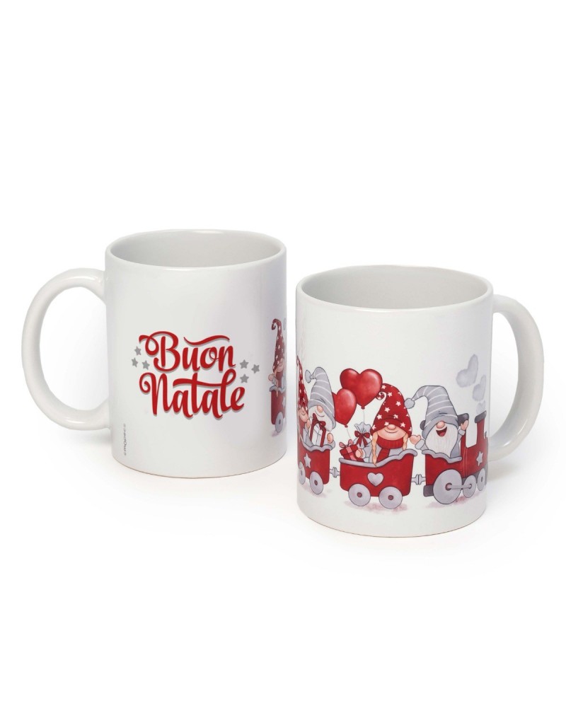 Taza cerámica Tren Gnomos ROJOS Buon Natale caja regalo