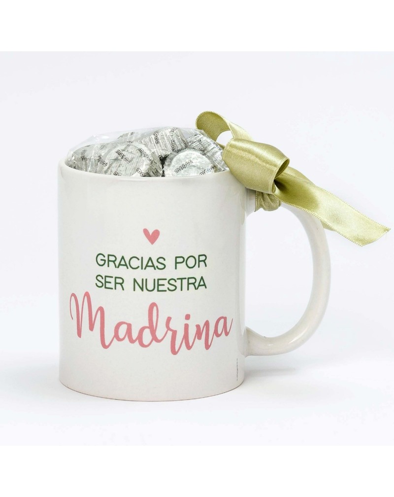 Taza de cerámica "Gracias Madrina" 6 bombones en caja regalo