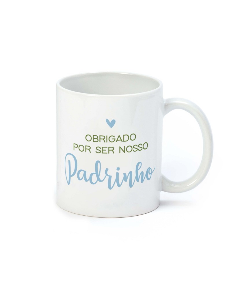 Taza de cerámica "Obrigado Padrinho" en caja regalo