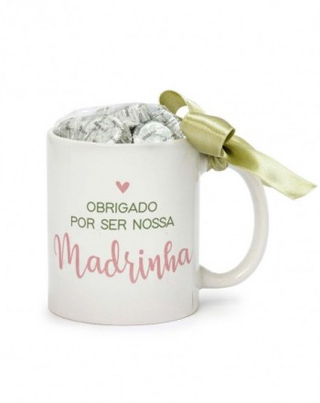 Taza cerámica "Obrigado Madrinha" 6 bombones en caja regalo