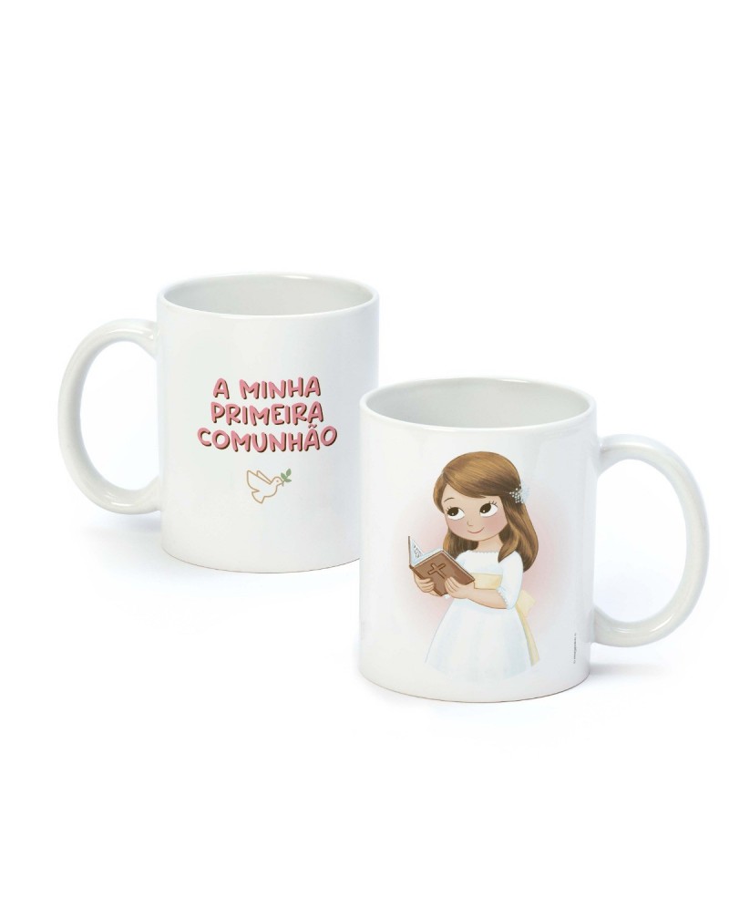 Taza cerámica Primeira Comunhão niña con Biblia caja regalo