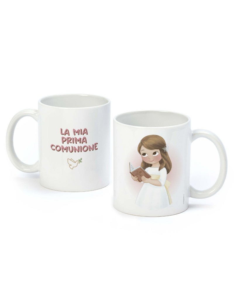 Taza cerámica Prima Comunione niña con Biblia caja regalo