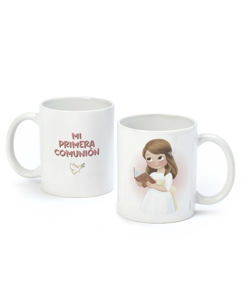 Taza cerámica Primera Comunión niña con Biblia caja regalo