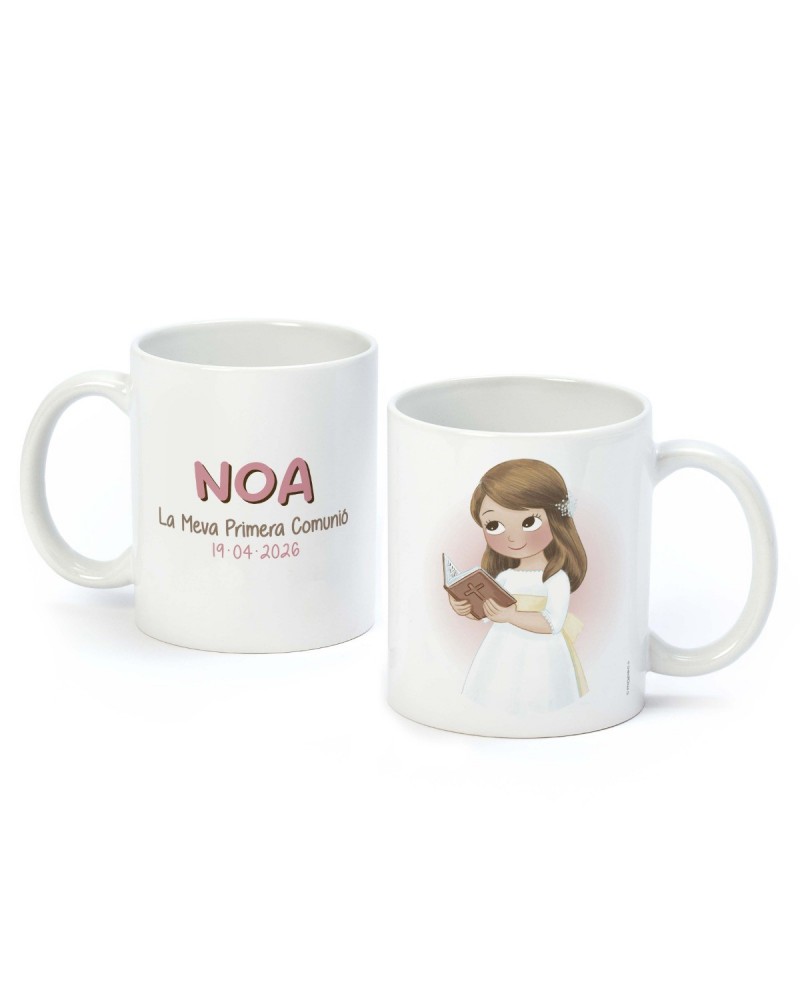 Taza cerámica Primera Comunió niña con Biblia caja regalo