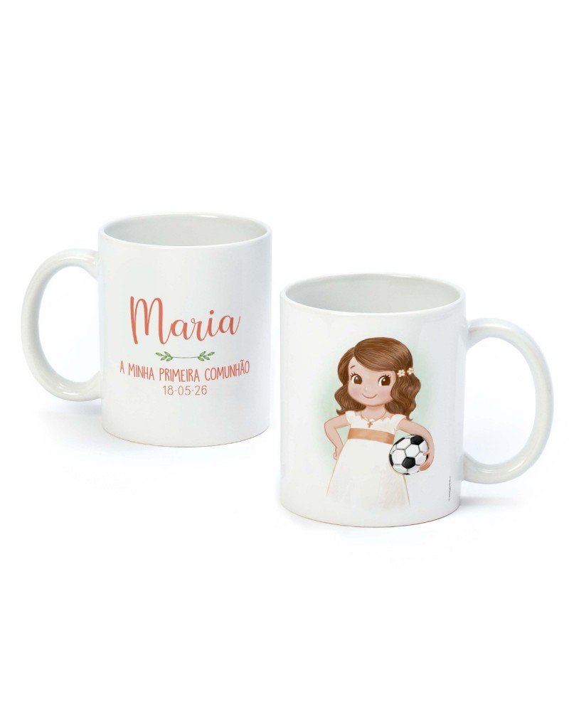 Taza Primeira Comunhão niña con pelota en caja regalo