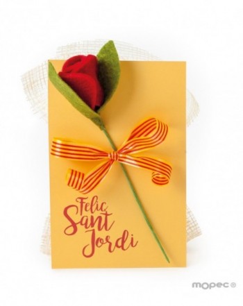 Tarjetón Sant Jordi 3 bombones con rosa fieltro*